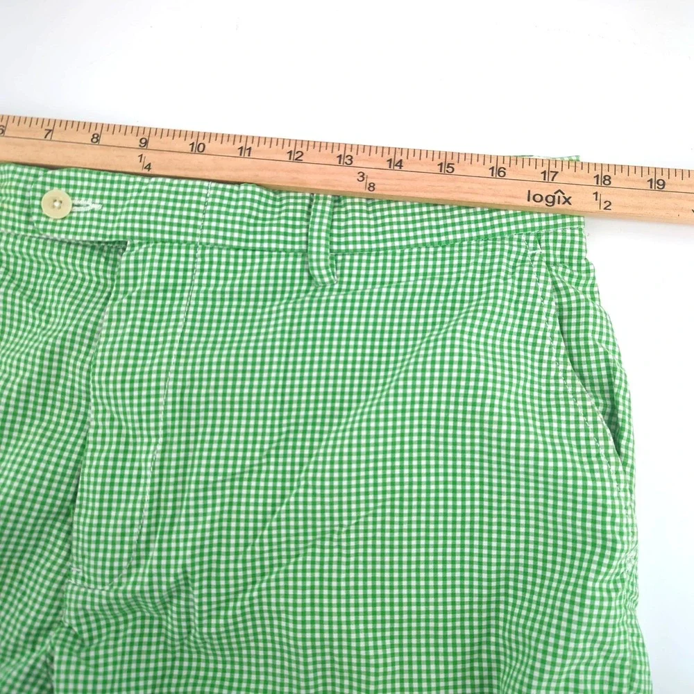 Polo Ralph Lauren Men's Green Gingham‎ Shorts Size 35 Flat Front Preppy Casual